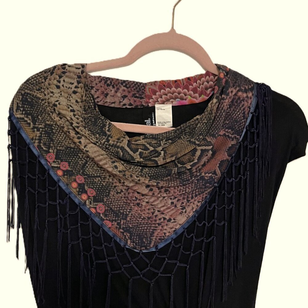Desigual Shawl with fringe  Neckline Midi Dress - Picture 8 of 15